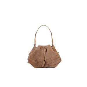 TEN79La Bucket Hobo Drawstring Tan Suede Shoulder Bag